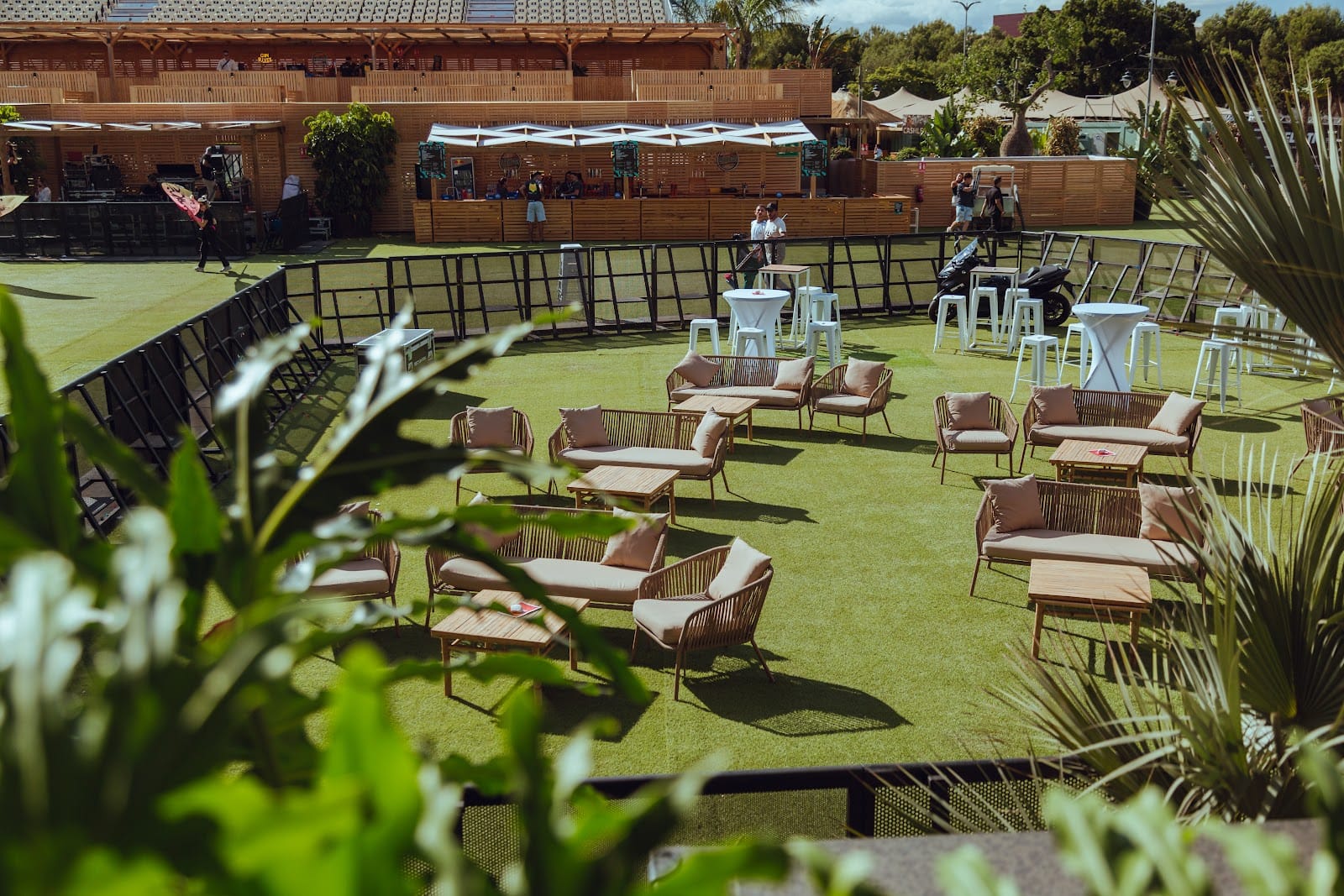 Outdoor event setup at Málaga Forum with lounge seating, open space and flexible venue layout